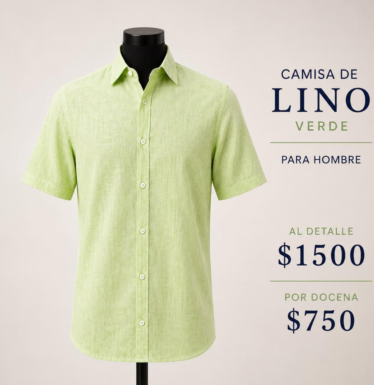 Camisa de lino verde para hombre en maniquí